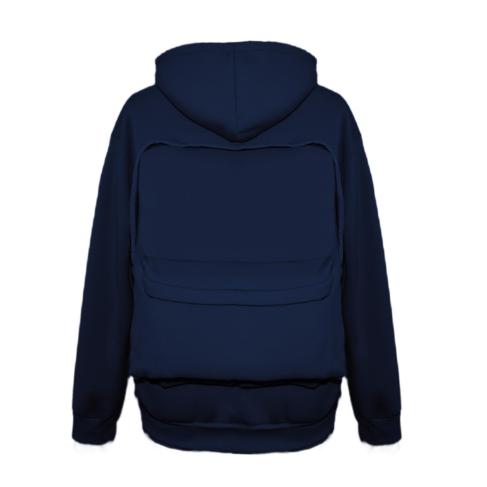 BUWTTED Backpack Hoodie for Men Women Zipper Cardigan Creative Hoodies Lightweight Travel Hooded Sweatshirts with Backpack Navy M