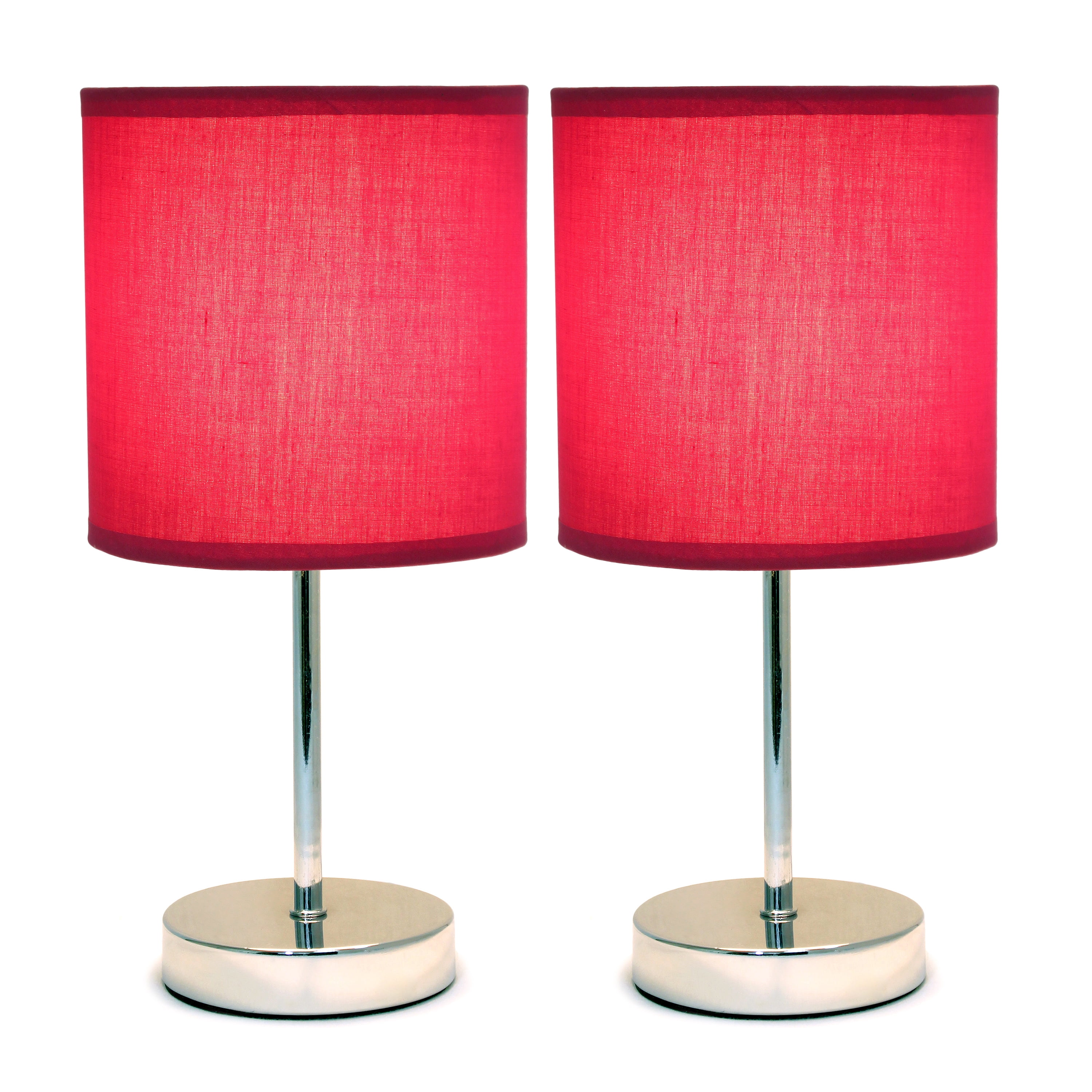 Creekwood Home 11.81" Chrome 2 Pack Petite Metal Stick Table Lamp Set, Wine Red Shades