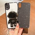 thumbnail image 3 of Compatible for iPhone X/XS 5.8 Inch Bling Plating Astronaut Hidden Stand Case, Cute 6D Stand Glitter Phone Case for Women Girls Soft TPU Shockproof Back Cover - Black, 3 of 12
