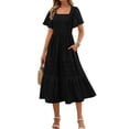 thumbnail image 3 of Efsteb Womens Short Sleeve Dress Casual Square Neck Maxi Dress Tiered Ruffle Boho Dresses with Pockets （Black，M）, 3 of 8