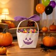 thumbnail image 5 of Sahpxhe Halloween Basket Handheld Bow Embroidered Candy Bag Gift Bags,Pumpkin Ghost Bucket Tote for Trick-Or-Treat,Party Decor and Storage,12.2x6.50in Purple, 5 of 7