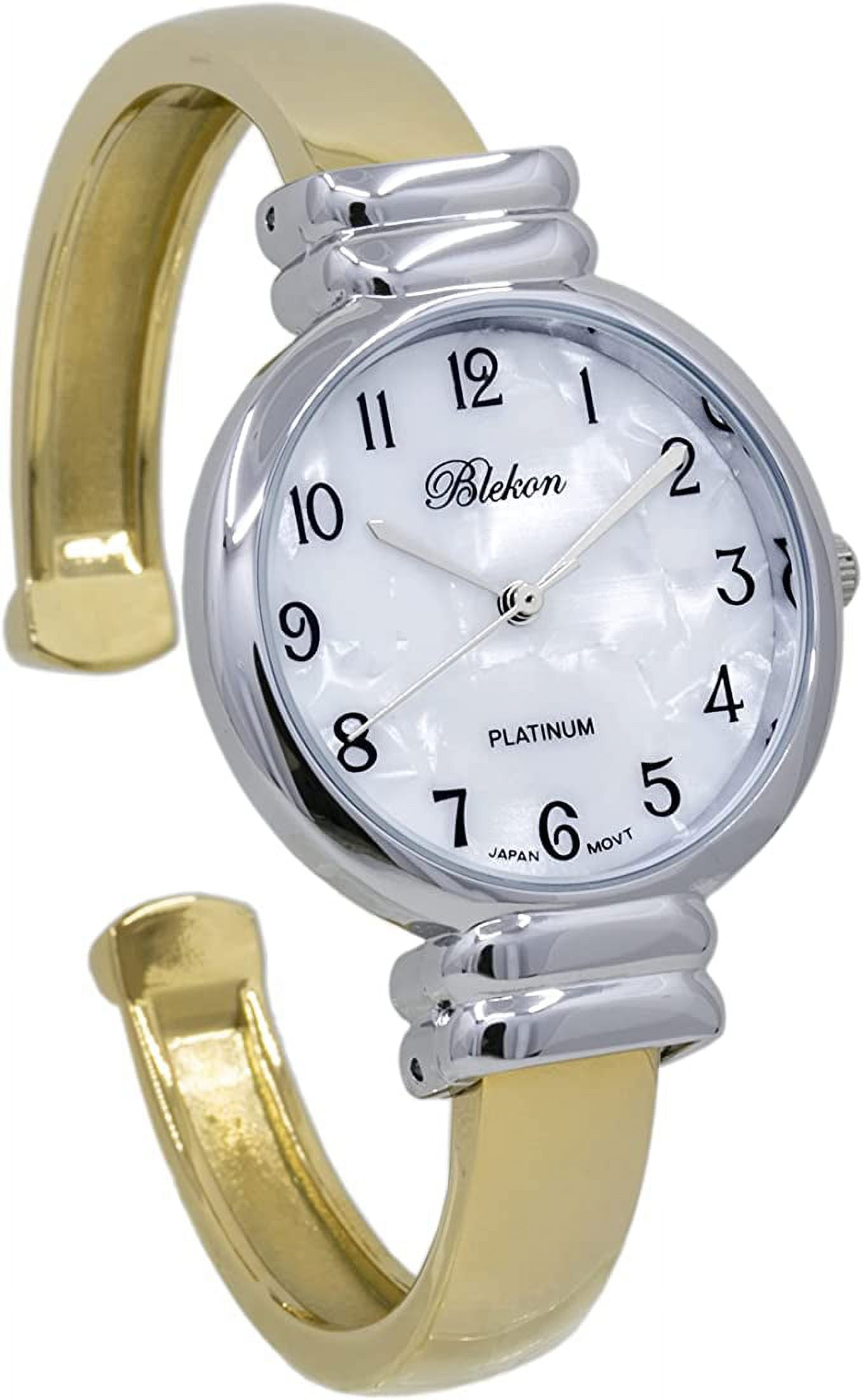 Womens Gunmetal Grey Analog Quartz Metal hinged Bangle Pearl Cuff Bracelet Watch Amazon.com: Blekon Original Mother of Pearl Cuff Bracelet  main image 2