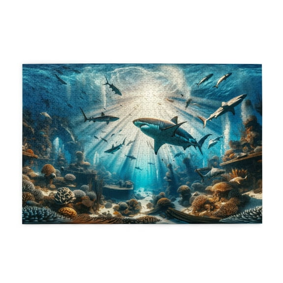 1000 PCS Marine Predators - Sharks Puzzles For Adults 1000 Pieces,Vibrant Design,Stunningly Vibrant Colors,Showing The Vibrancy Of The Underwater World,Modern Art Wooden Puzzle