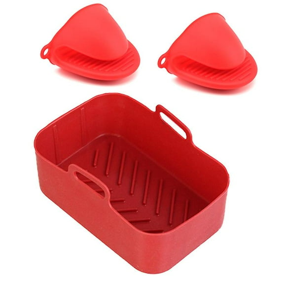 Red 1 set, double air fryer silicone pan, reusable silicone air frying liner, double basket kitchen accessories for air fryer, oven and micro - oven