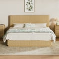 thumbnail image 2 of King Size Bed Frame with LED Lights, Modern Wooden Corrugated Curved Lines, Convex Groove Board Design, for Bedroom, No Box Spring Needed, Heavy Duty, Oak, 2 of 8