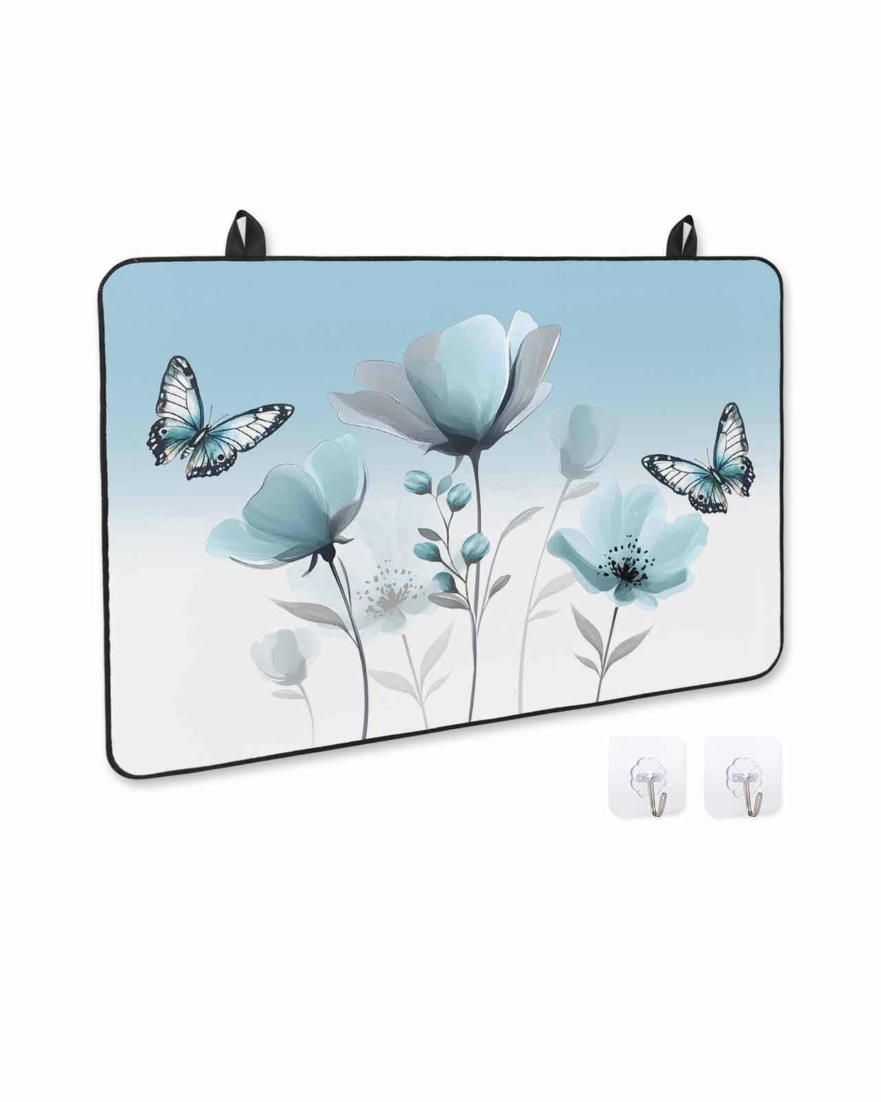 nqOlkjepod Large Induction Cooktop Protector Mat 36"x21", Spring Tulip Stove Top Covers for Electric Stove, Pastoral Rustic Chic Butterfly Floral Stove Burner Cover Mats, Glass Top Stove Cover