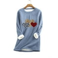 thumbnail image 2 of Long Sleeve Shirts for Women T Shirts Fall Tops Thick Printing Sweatshirts Warm O-Neck Underwear Cute Tee Shirts Blue M, 2 of 3