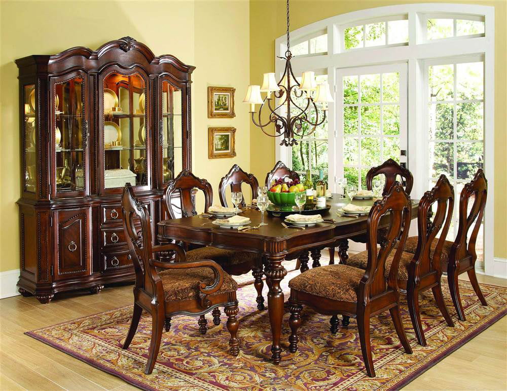 7 Pc Table Queen Anne Chairs Dining, Cherry Wood Dining Room Set With China Cabinet