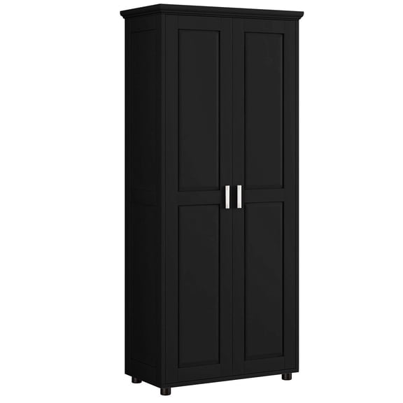 S-HOME Adjustable Black MDF Storage Cabinet with Two Doors and Anti-Tipping Device for Office or Bathroom Organization