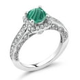 thumbnail image 2 of Gem Stone King 925 Sterling Silver Green Malachite and White Created Sapphire Ring for Women (2.08 Cttw, Cushion 6MM, Gemstone Birthstone, Available in Size 5, 6, 7, 8, 9), 2 of 6