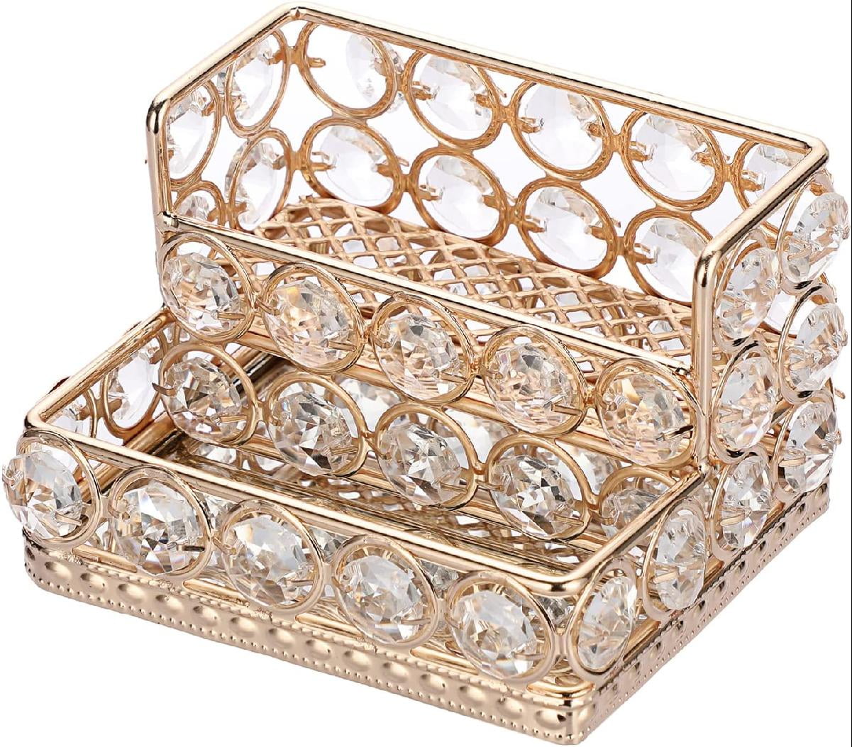 Crystal Business Card Holder Stand Gold Mirrored Business Card Display