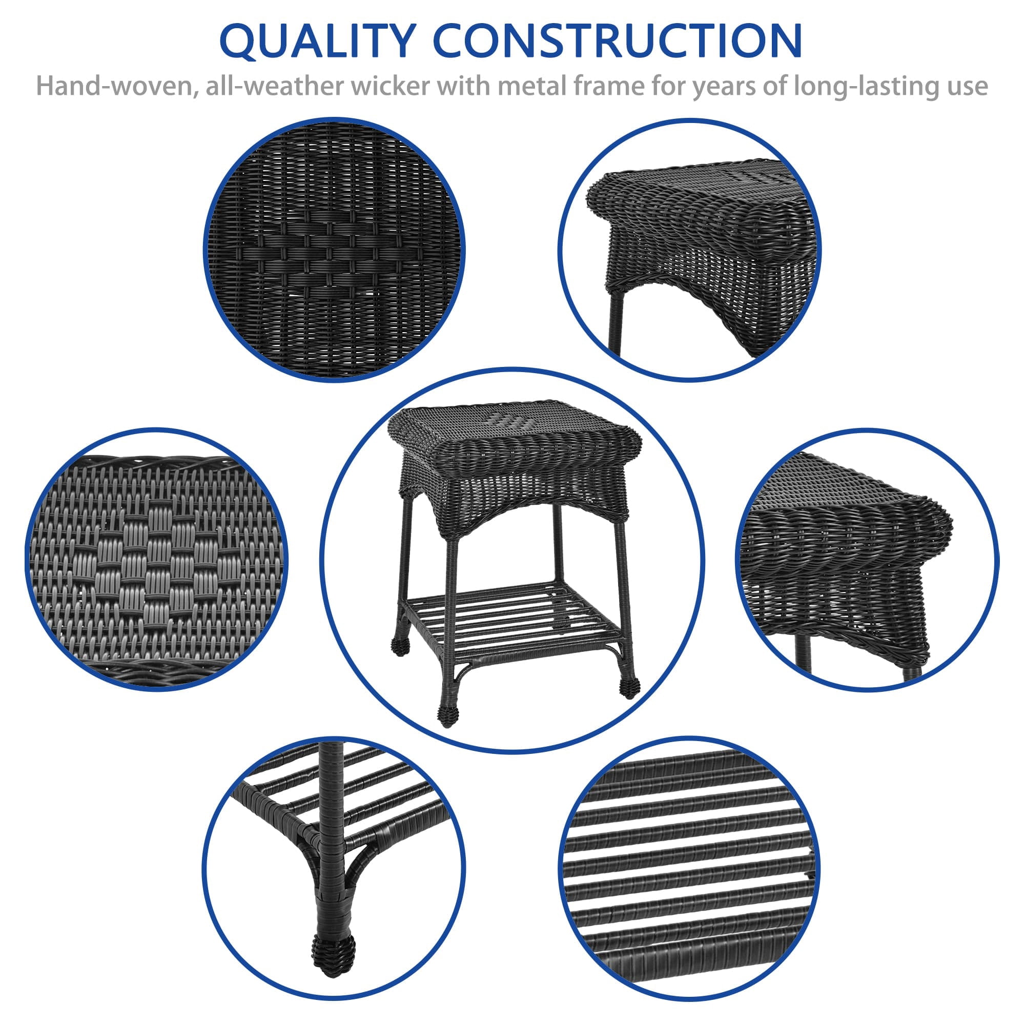 Jeco Wicker Patio End Table in Black