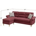 thumbnail image 7 of Sectional Couch with Chaise & Pillows, Reversible Sectional Sofa L-Shaped Settee w/ Solid Wood Legs & Nailheads Trim, Modern Linen Fabric Sleeper Sofa for Living Room, Apartment, Red, 7 of 7