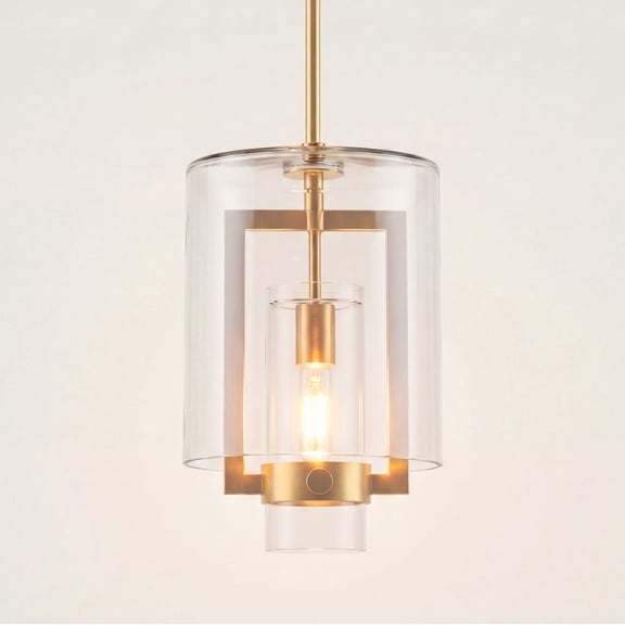 Possini Euro Design Camden Warm Brass Gold Mini Pendant 10" Wide Modern Clear Glass Fixture for Dining Room House Kitchen Island