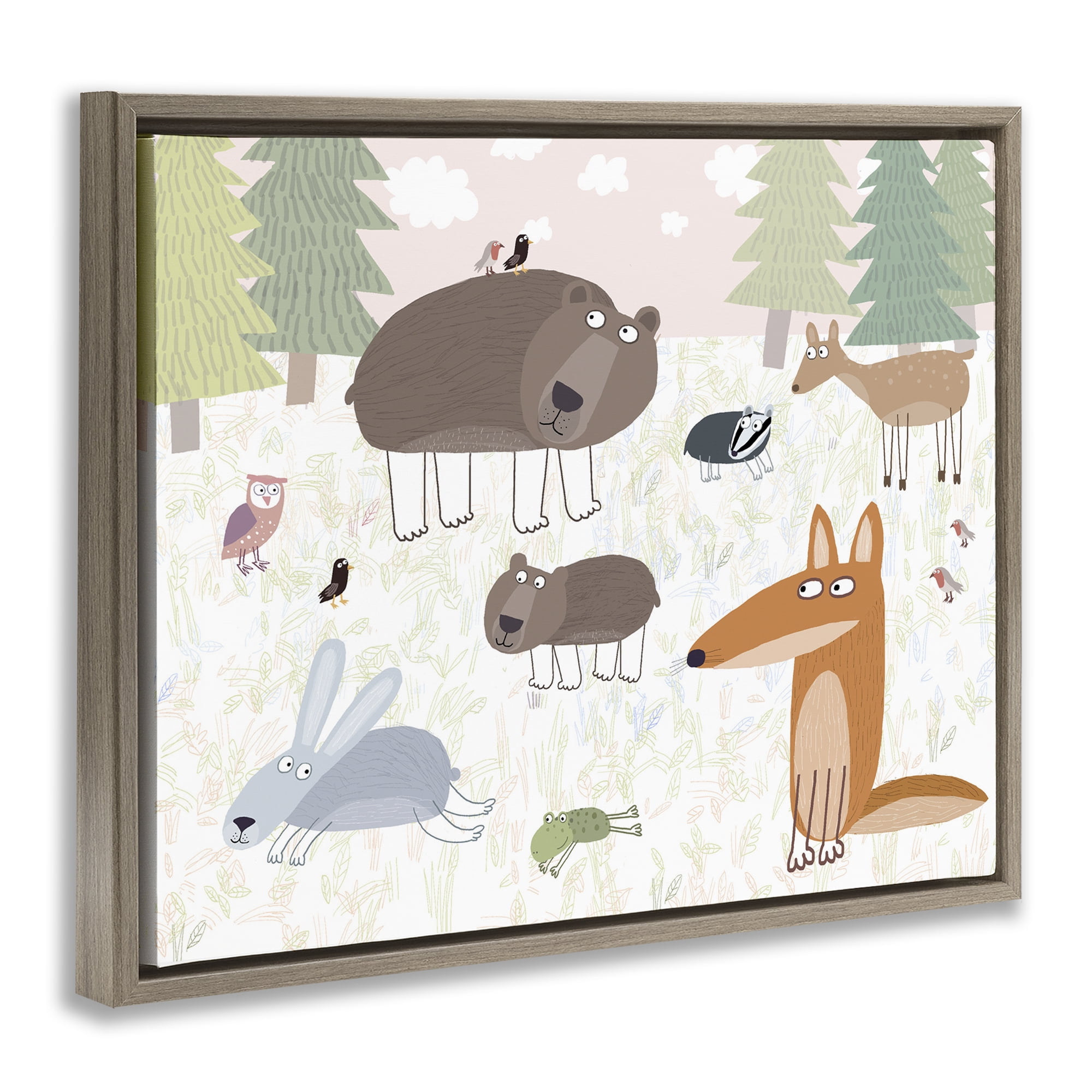 Stupell Industries Forest Animals Out and About Brown Framed Floater Canvas Wall Art, design by Carla Daly