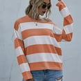 thumbnail image 4 of Womens Long Sleeve Shirts Casual Loose Fit Striped Tops Knit Pullover Sweaters Orange Red L, 4 of 9