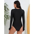 thumbnail image 2 of SWSMCLT Women's One Piece Bathing Suit Cheeky Rash Guard Diving One Piece Swimsuit Surf Beach Long Sleeve Summer White 6, 2 of 2