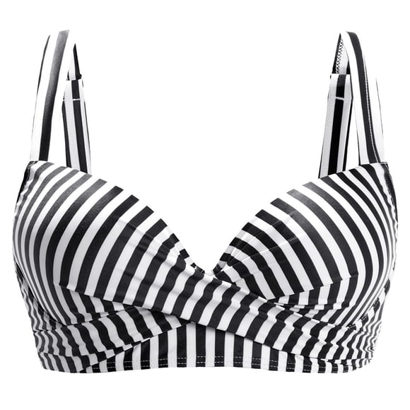 Staron Vintage Bikini Swimsuit for Women Striped Cross Front Ruffle Adjustable Straps Conservative Beach Vacation Swimwear, White XXL