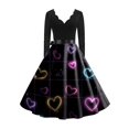 thumbnail image 5 of Valentines Day Dresses Scalloped Neck Fit and Flare Dress with Heart Print Waist Vintage Style Dress for Women Black L, 5 of 5