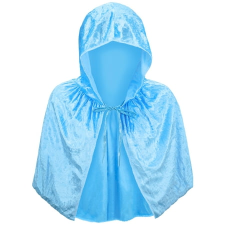 SeasonsTrading Child Light Blue Velvet Hooded Cape Capelet - Kids Princess FairyTale Fantasy Costume, Halloween, Elsa Cosplay, Party,