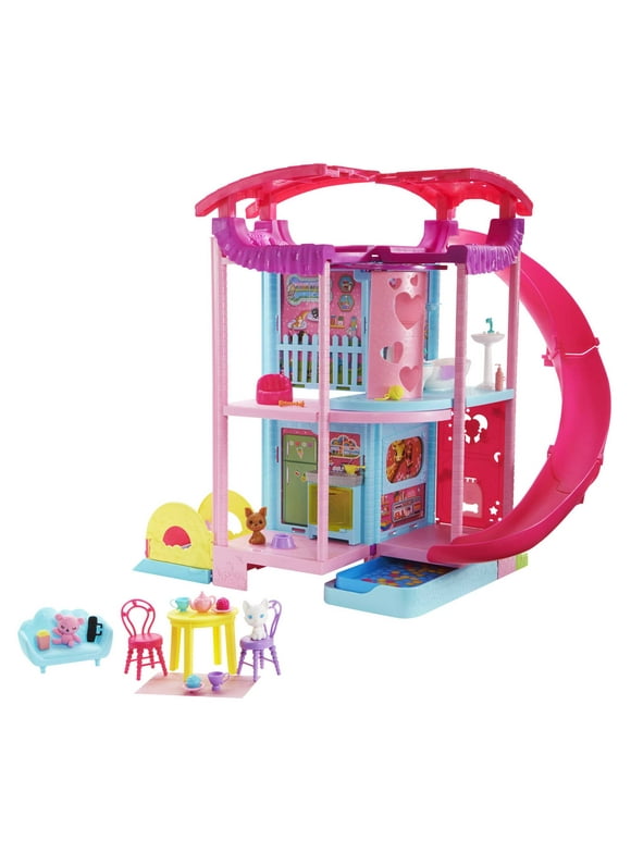 Barbie Chelsea Playhouse Dollhouse, Blonde Small Doll & 20+ Accessories, 3 Levels, Transforming Spaces