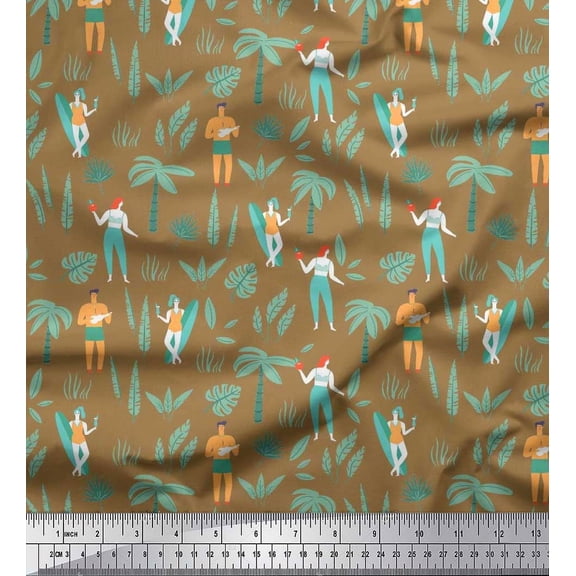 Soimoi Cotton Duck Fabric Palm Tree,Men & Women Beach Print Fabric by The Yard 42 Inch Wide