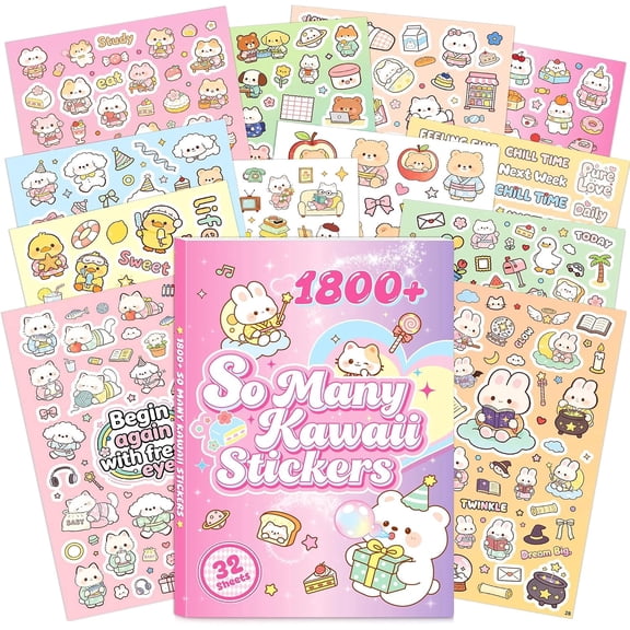 Neasyth 1800 Cute Stickers, Aesthetic Animal Journaling Stickers Book for Journal, Cartoon Bear, Cat Stickers for Scrapbook