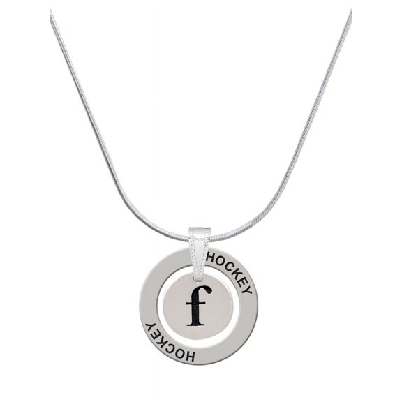 Delight Jewelry Silvertone Disc 1/2'' Initial - f - Hockey Ring Charm Necklace, 18"