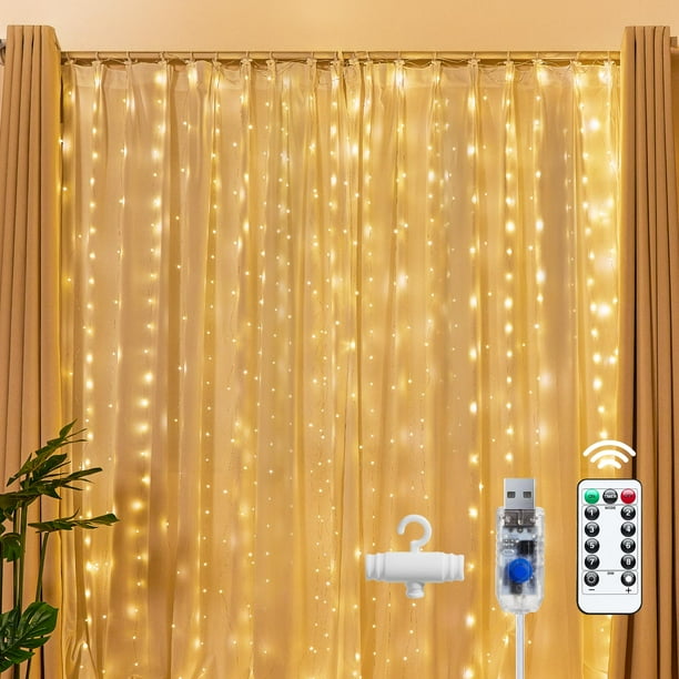 Fairy Curtain Luces Brightown 300 LED, 3 x 3 m, color blanco cálido, USB