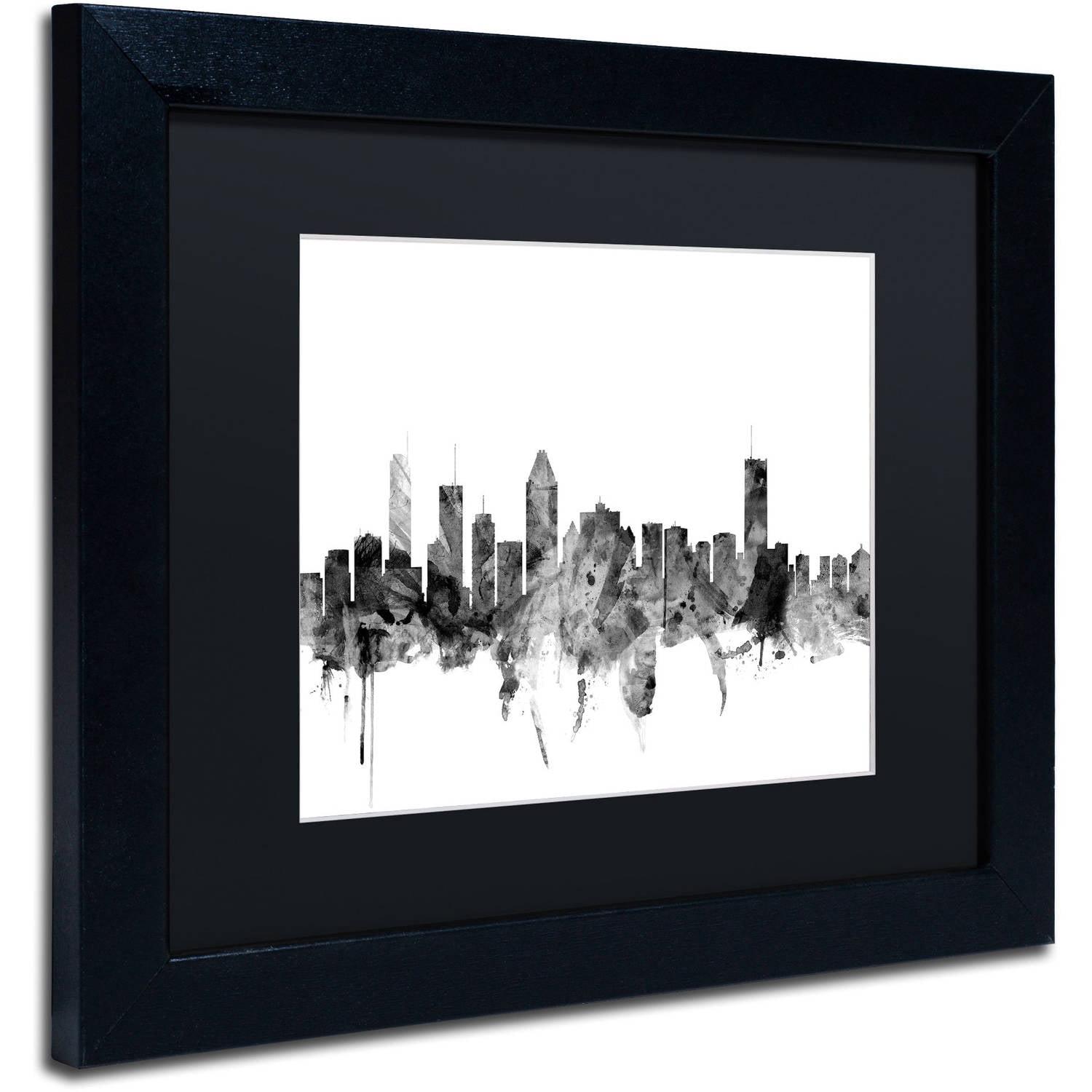 Trademark Fine Art 'Montreal Canada Skyline B&W' Canvas Art by Michael Tompsett Black Matte, Black Frame
