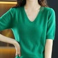 thumbnail image 6 of GBSYEWXS Women Sweater V-Neck Elbow-Length Pullover Casual Solid Color Sweater Warm Green, 6 of 6