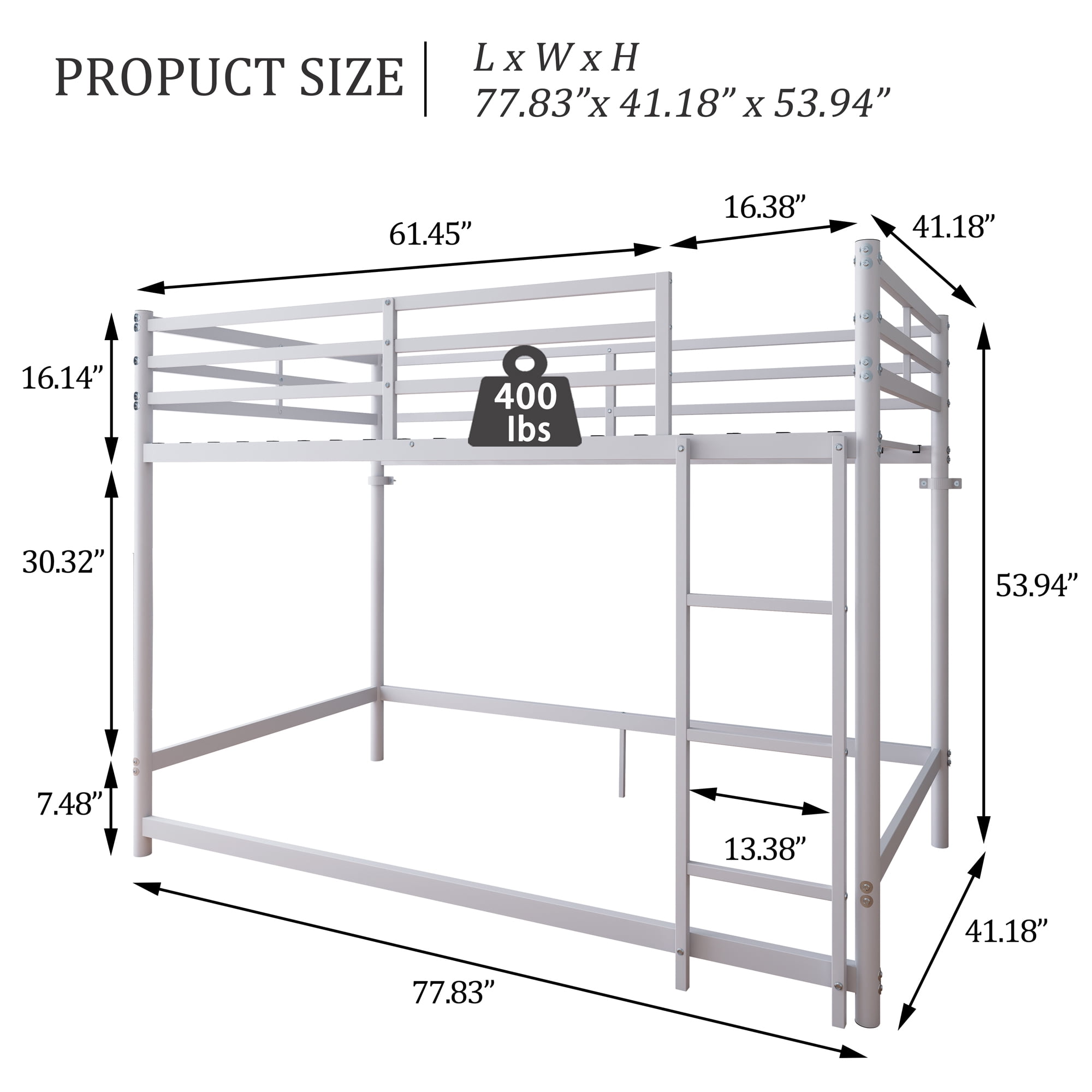 avobird Bunk Bed with Ladder and high Guardrail Metal Bunk Bed, Storage Space, Noise Free,Twin Over Twin Size,White