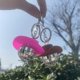 thumbnail image 3 of Pink Cowgirl Cowboy Hat Car Charm Rear View Mirror Hanging-disco Ball-bling Keychain, 3 of 4