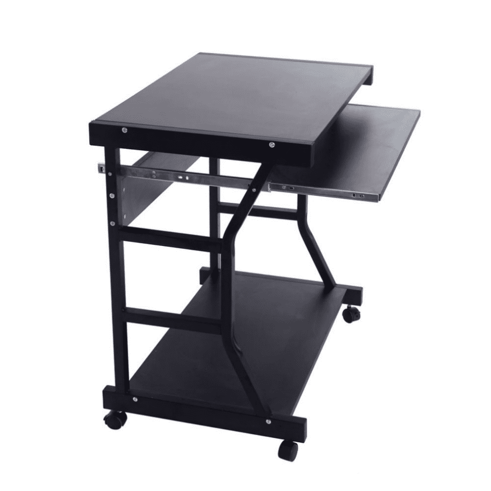 Hassch Mobile Computer Desk with Keyboard Tray and Storage Shelf, 27.55" Small Rolling Writing Desk on Casters for Home Office, Bedroom and Small Spaces, Black