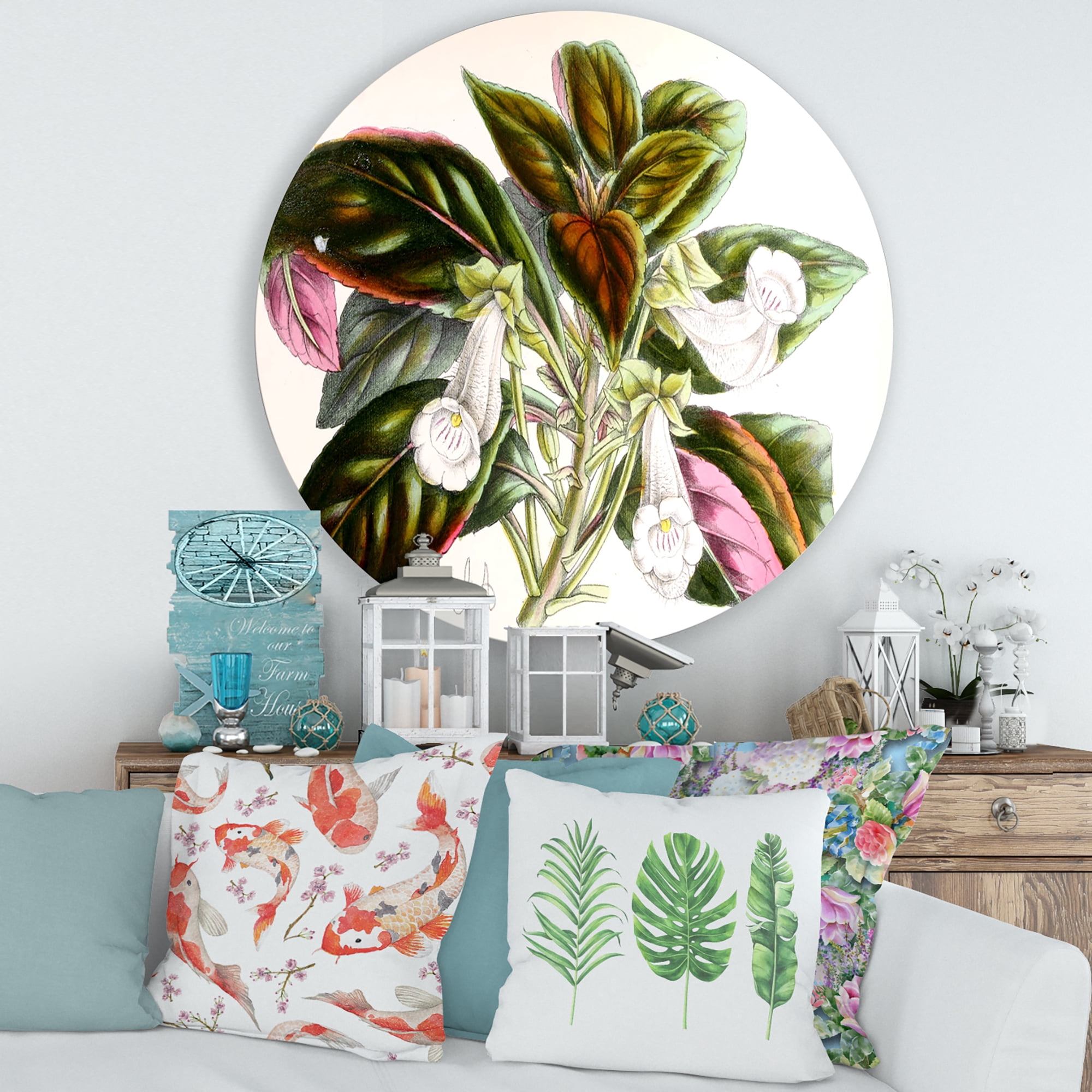 Designart 'Blossoming Vintage Flower V' Traditional Circle Metal Wall Art 29x29 - Disc of 29