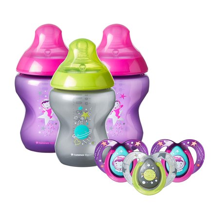 Tommee Tippee Closer to Nature Boldly Go Decorated Gift Set - 3x Baby Bottles & 3x 6-18 Month Pacifiers, Girl