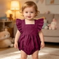 thumbnail image 6 of mgoYE Baby Girls Playsuits Ruffled Bodysuit 3 6 12 18 Month Fly Sleeve Romper Newborn Cotton Linen Jumpsuit Infant Summer Clothes(Purple,3-6 Months), 6 of 7