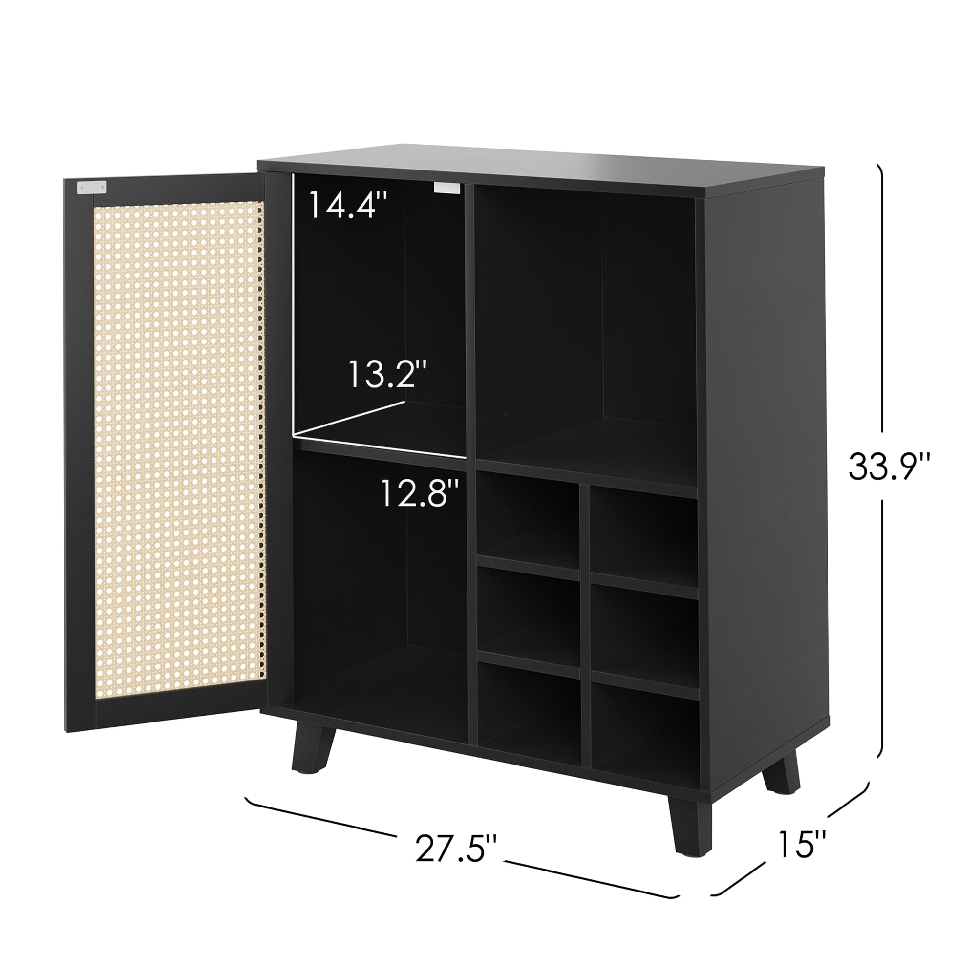 MAYEERTY Rattan Sideboard Cabinet with Wine Racks, Versatile Storage for Kitchen & Entryway, Black