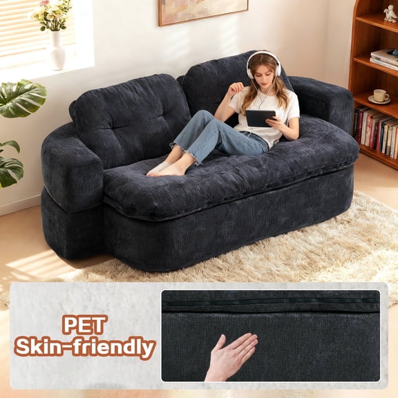 Modern Floor Sofa with 2 Pillows,Convertible Corduroy Fabric Foam-Filled Sleeper Sofa Bed, no assembly required,Convertible Sofa Cushion Unfolds into Quilt,Folding Mattress for Living Room,Playroom