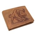 thumbnail image 4 of MARSHAL Mens RFID Blocking Leather Western Wallet  Cowboy Style Bifold with Charging Bull Design Tan, 4 of 6