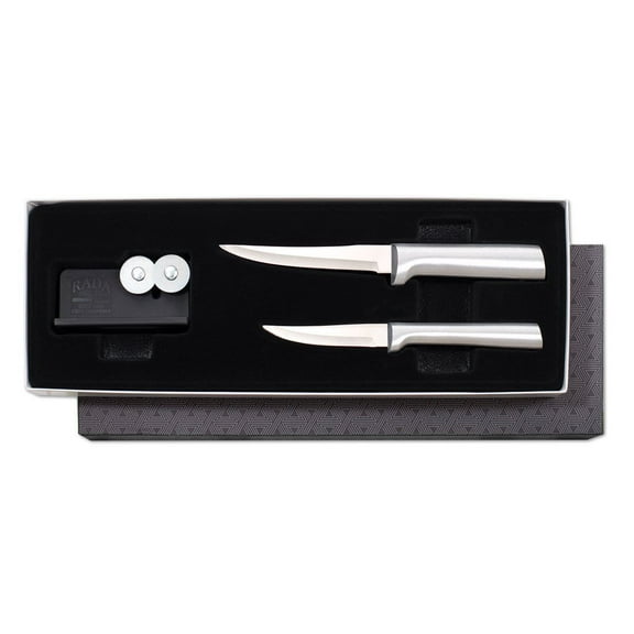 Rada Cutlery 2-Piece Paring Knife with Sharpener Set, Silver Handle
