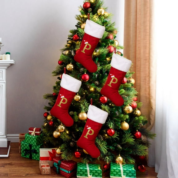 CuiLiyq 26 Letter Christmas Socks, Red Christmas Decoration Supplies, for Festives Home Decoration Embroidered Hanging Ornament