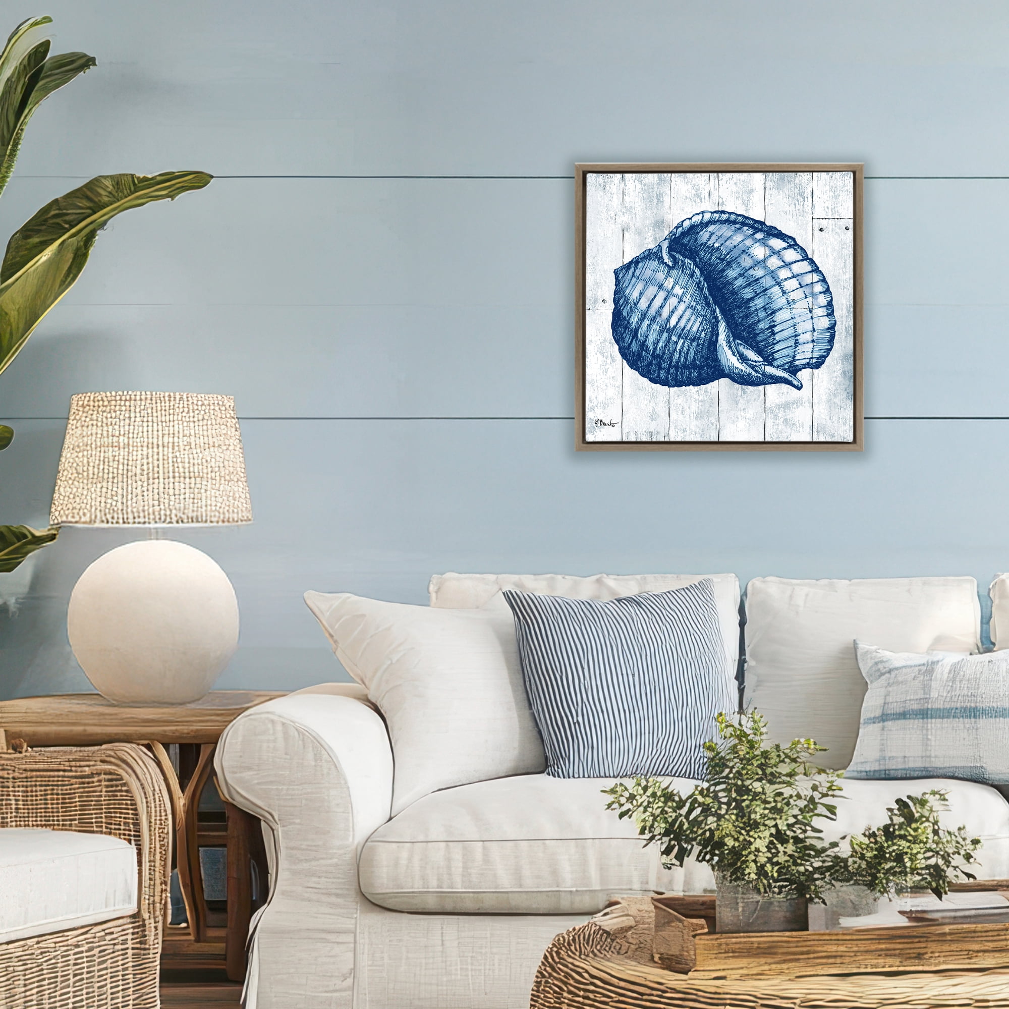 Stupell Industries Coastal Timberland Shell Brown Framed Floater Canvas Wall Art, design by Paul Brent