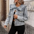 thumbnail image 6 of Jerdar Womens Peter Pan Collar Cropped Jean Jacket Embroidered Jacquard Long Sleeve Casual Floral Denim Jackets Coat L, 6 of 8