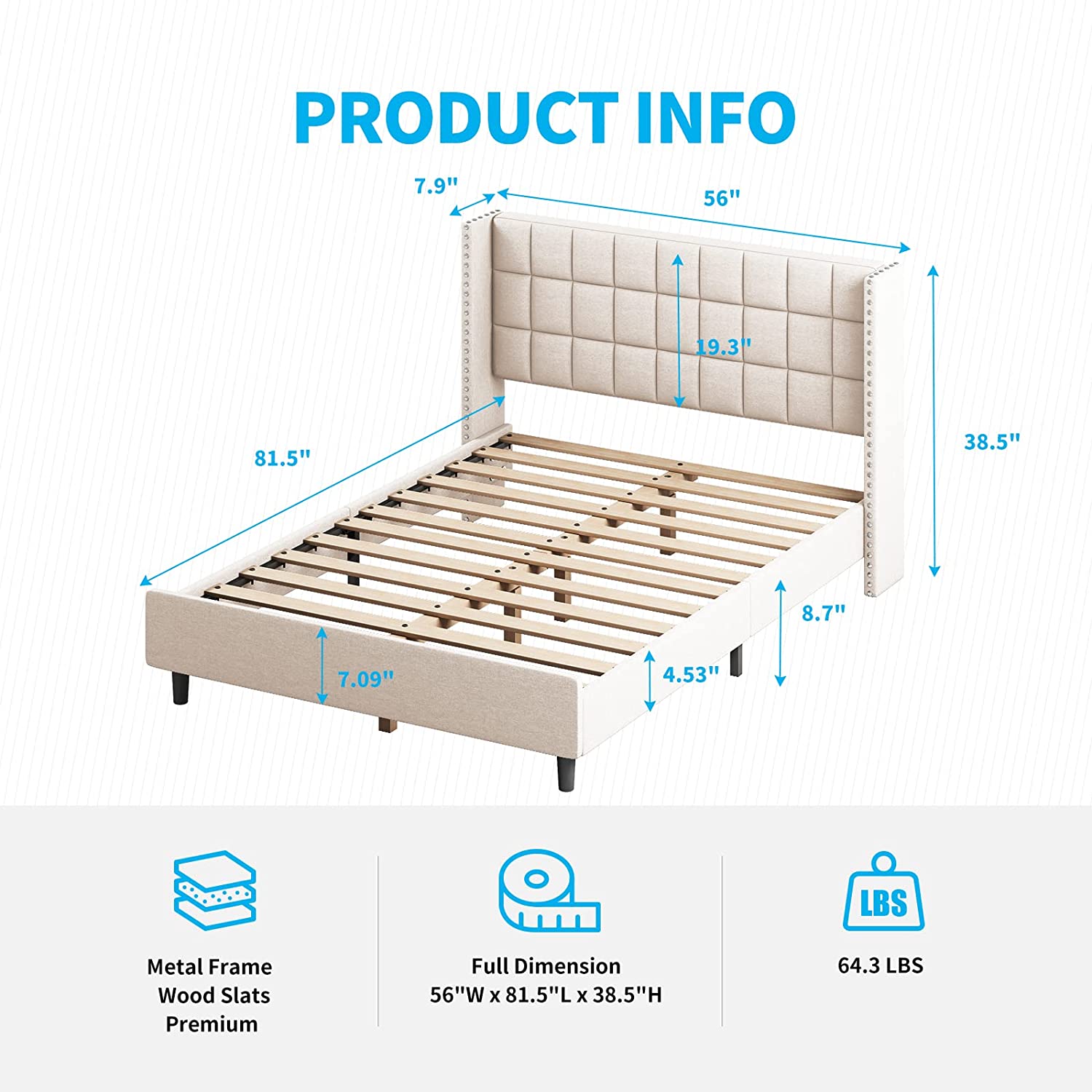 Mjkone Full Size Bed Frame with Headboard, Full Size Platform Modern Bed Frame, Low Profile Bed Frame Wood, No Box Spring Needed/Simple Assembly