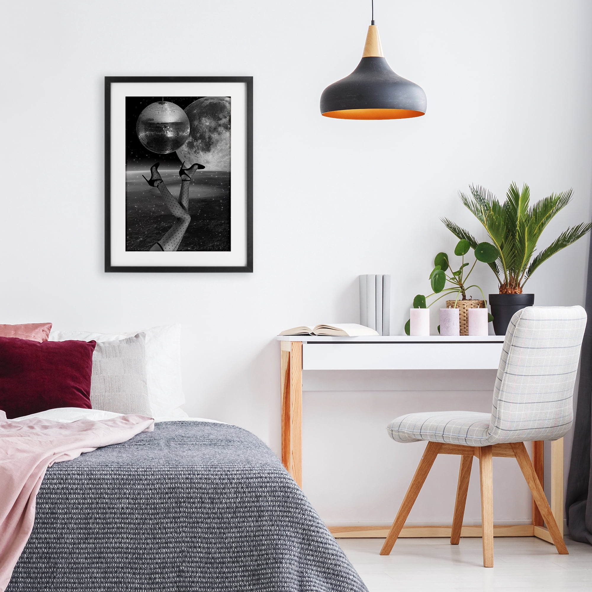 Hangin' Over Disco & Planet Black Framed Print Under Glass, design by Elo Marc
