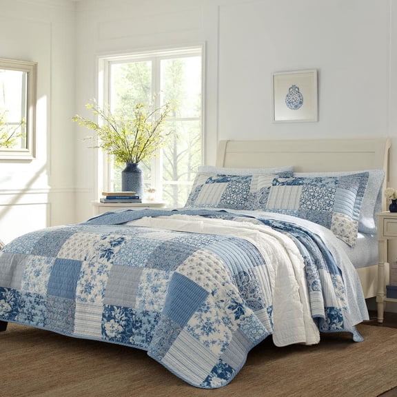 Paisley Patchwork 2-Piece Blue Floral Cotton Twin Quilt Set