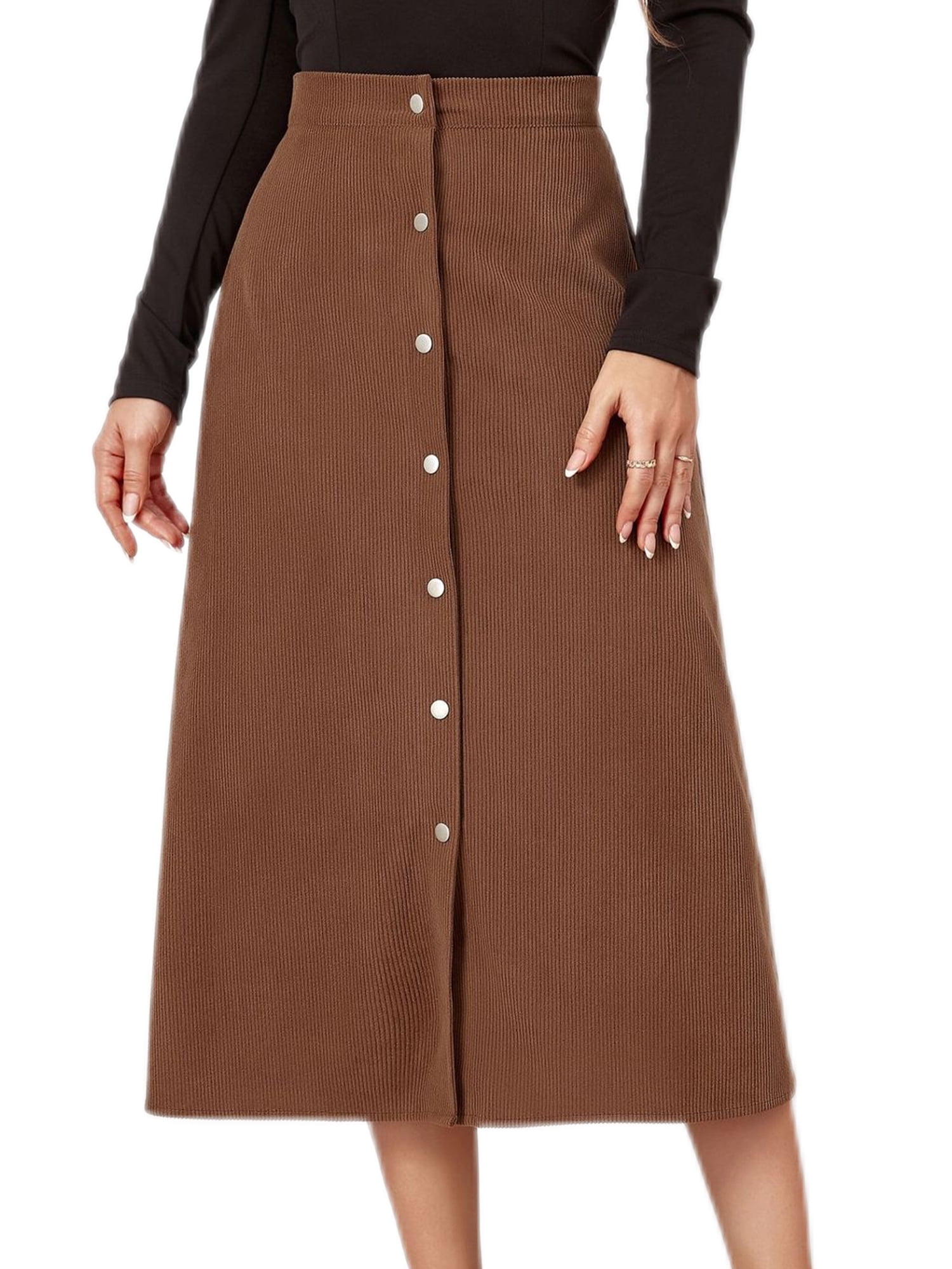Frontwalk Women Casual Aline Long Skirt Button Down Plain Skirts
