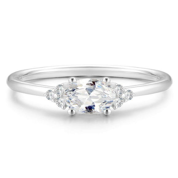 Blossom and Hue Bague de Fiançailles à 3 Pierres en Argent Sterling 925 6x4 mm 0,5 Carat Taille Ovale CZ Promesse Femme Bague de Mariage