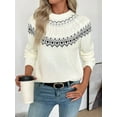 thumbnail image 5 of Women Fall Winter Striped Pullover Sweater Trendy Crew Neck Long Sleeve Vintage Color Block Knit Tops White S, 5 of 9